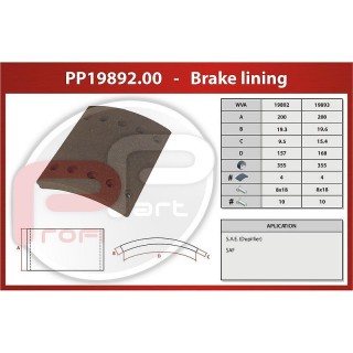 Obložení brzd SAF 355x200x19,3/9,5-19,6/15,5 mm